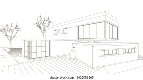 house, architectural sketch, 3d illustration