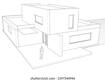 house architectural sketch 3d illustration