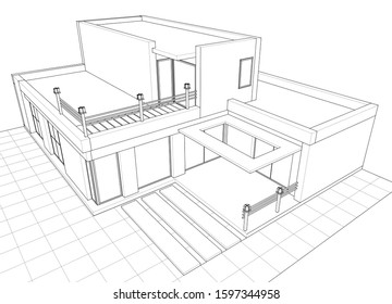 house architectural sketch 3d illustration