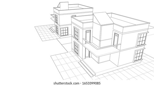 house architectural sketch 3d illustration