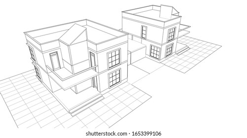 house architectural sketch 3d illustration