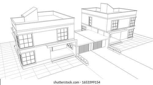 house architectural sketch 3d illustration