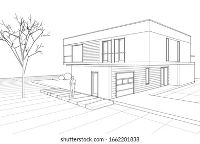 house architectural sketch 3d illustration