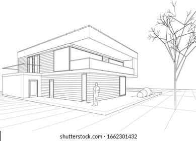 house architectural sketch 3d illustration 260nw 1662301432
