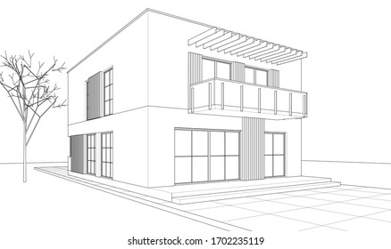 house architectural sketch 3d illustration