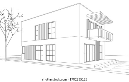house architectural sketch 3d illustration