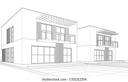 house architectural sketch 3d illustration