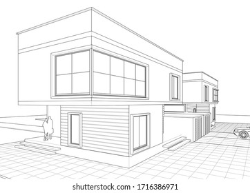 Gebäudearchitektur, 3D-Illustration
