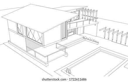 house architectural sketch 3d illustration