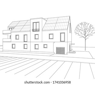 house architectural sketch 3d illustration
