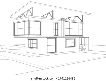 house architectural sketch 3d illustration