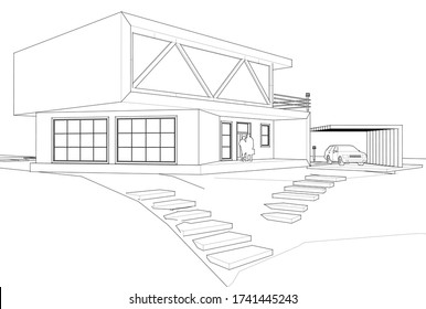 house architectural sketch 3d illustration