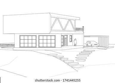 house architectural sketch 3d illustration