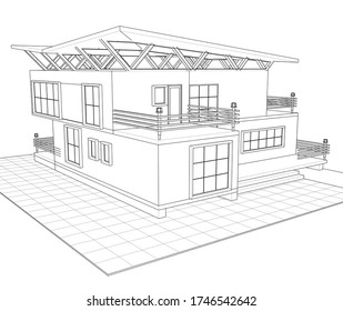 house architectural sketch 3d illustration