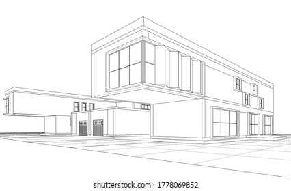 house architectural sketch 3d illustration