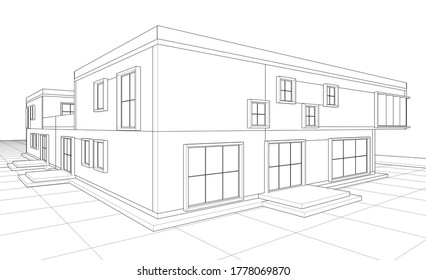 house architectural sketch 3d illustration