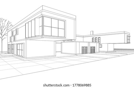 house architectural sketch 3d illustration