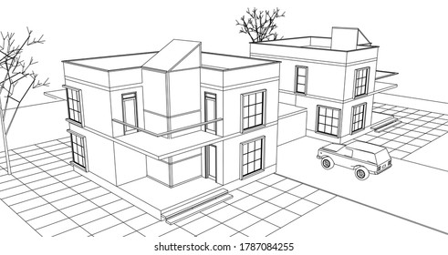house architectural sketch 3d illustration