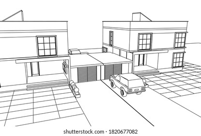 house architectural sketch 3d illustration