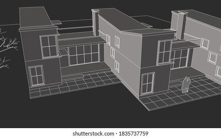 house architectural sketch 3d illustration