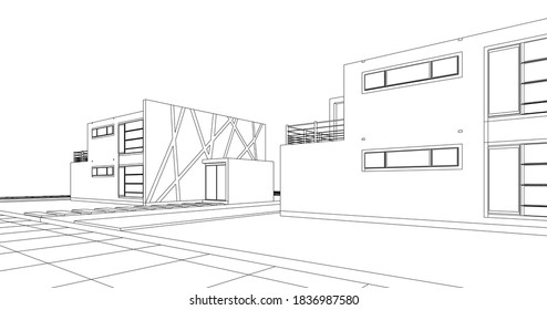 house architectural sketch 3d illustration