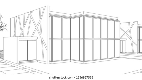 house architectural sketch 3d illustration