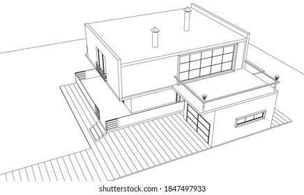 house architectural sketch 3d illustration