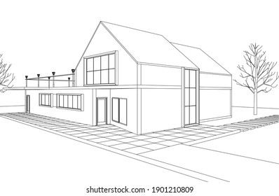 House Architectural Sketch 3d Illustration