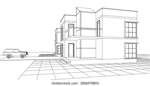 house architectural sketch 3d illustration