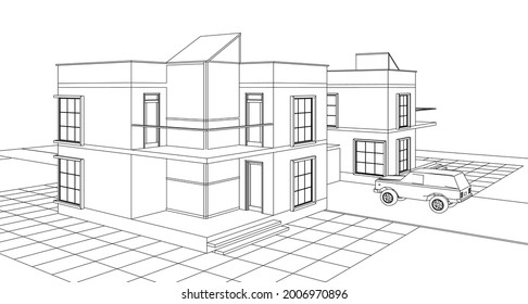 house architectural sketch 3d illustration