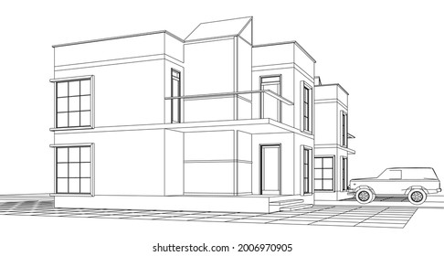 house architectural sketch 3d illustration