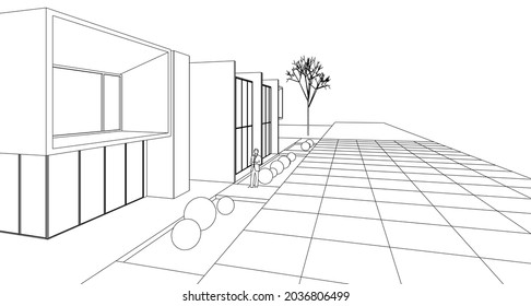 house architectural sketch 3d illustration