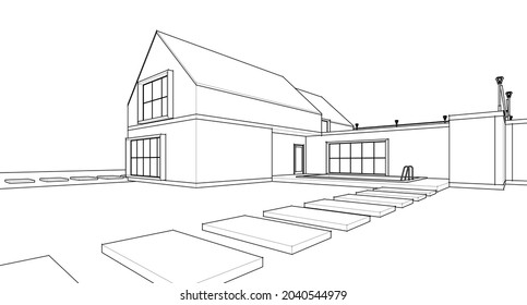 house architectural sketch 3d illustration