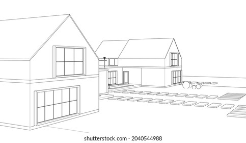 house architectural sketch 3d illustration