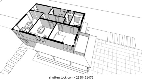 house architectural sketch 3d illustration