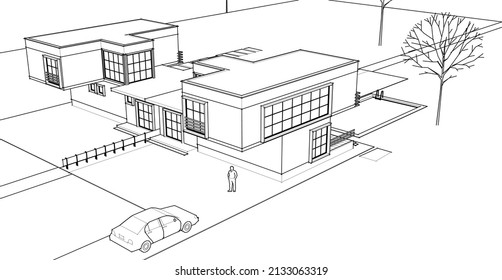 house architectural sketch 3d illustration