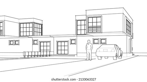 house architectural sketch 3d illustration