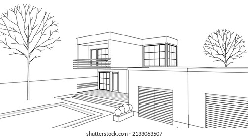 house architectural sketch 3d illustration