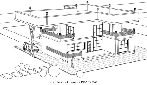 house architectural sketch 3d illustration