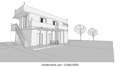 house architectural sketch 3d illustration