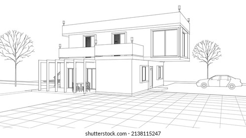 house architectural sketch 3d illustration