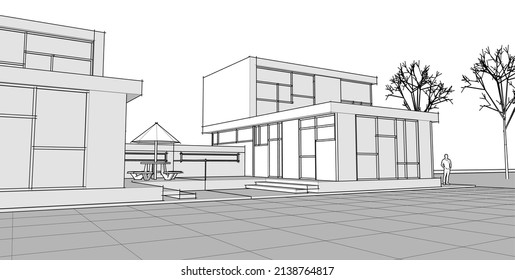 house architectural sketch 3d illustration
