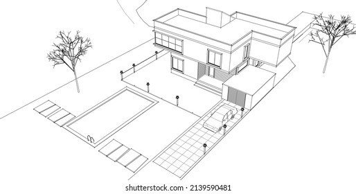 dibujo arquitectónico casero ilustración 3d