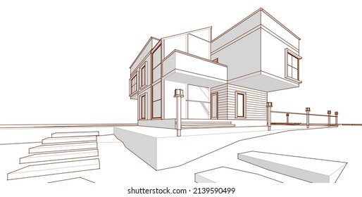 dibujo arquitectónico casero ilustración 3d