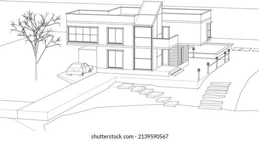 dibujo arquitectónico casero ilustración 3d