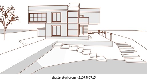 dibujo arquitectónico casero ilustración 3d