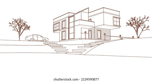 house architectural sketch 3d illustration