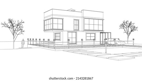 house architectural sketch 3d illustration