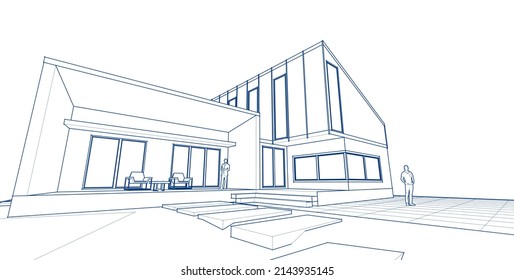 house architectural sketch 3d illustration
