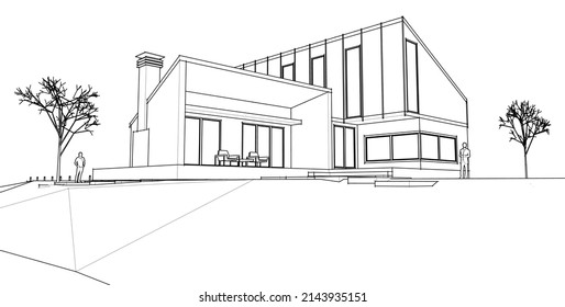 house architectural sketch 3d illustration